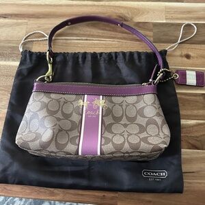 Coach Legacy Brown and Purple Shoulder Bag with Gold Hardware